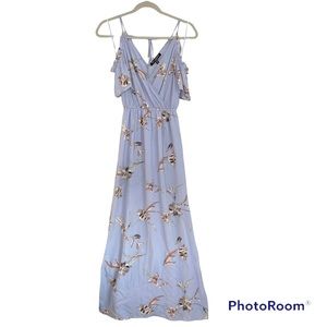 One Clothing Floral Cold Shoulder Maxi Dress Women’s XS Cornflower Blue Tie Back